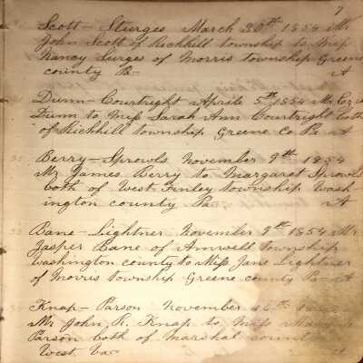 Rev. Luther Axtell Marriage Record Ledger - Page 7