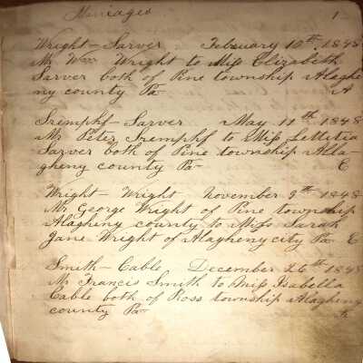Rev. Luther Axtell Marriage Record Ledger - Page 1