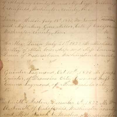 Rev. Luther Axtell Marriage Record Ledger - Page 34