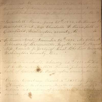 Rev. Luther Axtell Marriage Record Ledger - Page 33