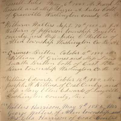 Rev. Luther Axtell Marriage Record Ledger - Page 39