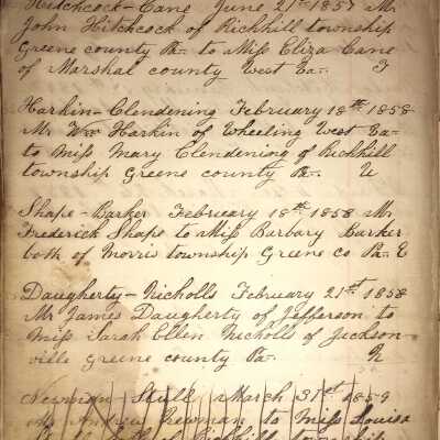 Rev. Luther Axtell Marriage Record Ledger - Page 12