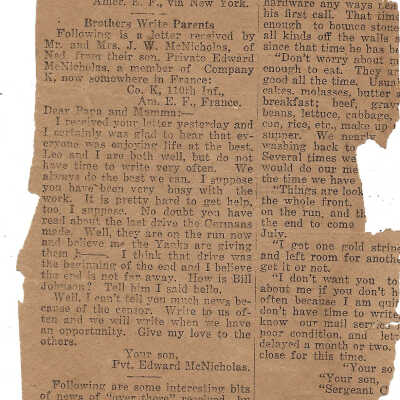 Newspaper article - Letter from Edward McNicholas