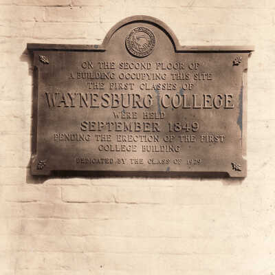 Waynesburg College plaque once located on the Messenger Building