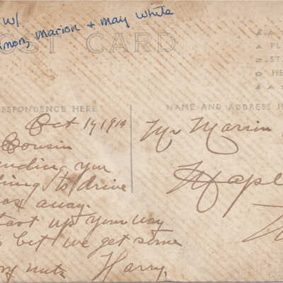 Postcard to Marion White, Maple WV: Origformat: Print-Photographic