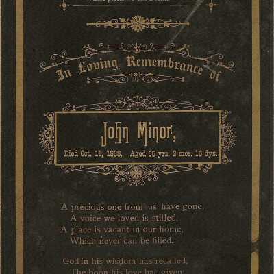Funeral card of John Minor [1823-1888]