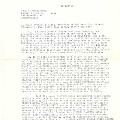 Affidavit of Nella (Hoskinson) Baily, Page 1: Origformat: Print-Photographic