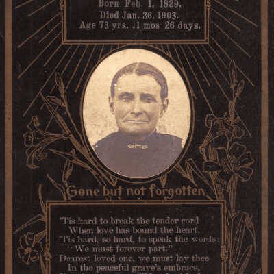 Funeral card of Catherine (Moninger) Rinehart [1829-1903]