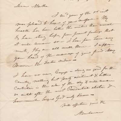 A. Buchanan, (Washington, D.C.) to Martha Ragan (Steubenville, Ohio), letter, 8 January 1839