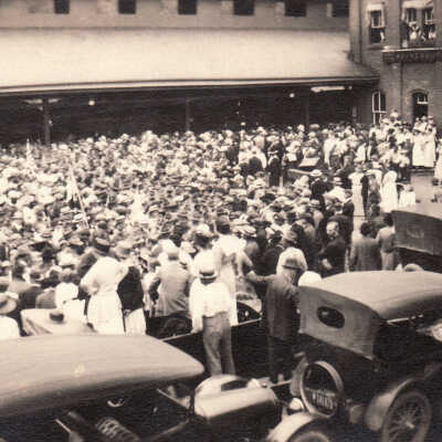 Company K departing for World War I at the Waynesburg & Washington Railroad Station