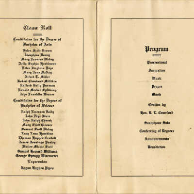 Graduation Program, Waynesburg College, Class of 1915