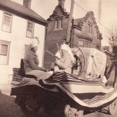 World War I era, Red Cross float while in a parade on High Street in Waynesburg, Greene County, Pennsylvania