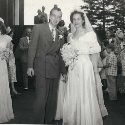 James Robert Phillips and his wife, Ella Mae (Clark) (Phillips) Waters, on their wedding day 18 June 1949