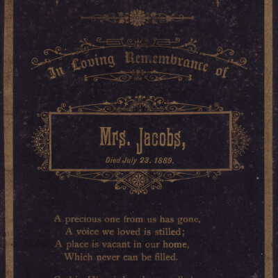 Funeral card of Mrs. Jacobs