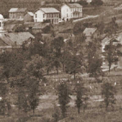 Hanna Hall and Union School with Commons Cemetery - Waynesburg, circa 1876