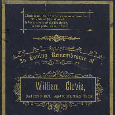 Funeral card of William Clovis [1823-1889]
