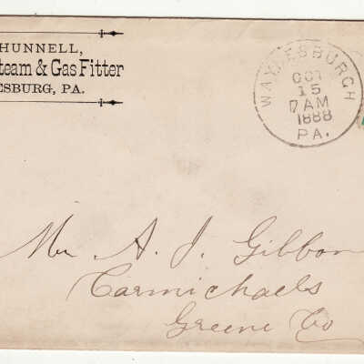 M. H. Hunnell (Waynesburg, Pennsylvania) to A. J. Gibbons (Carmichaels, Pennsylvania), letter, 13 October 1888