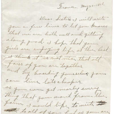 Edward McNicholas (France), to one of his sisters, letter, 26 May 1918