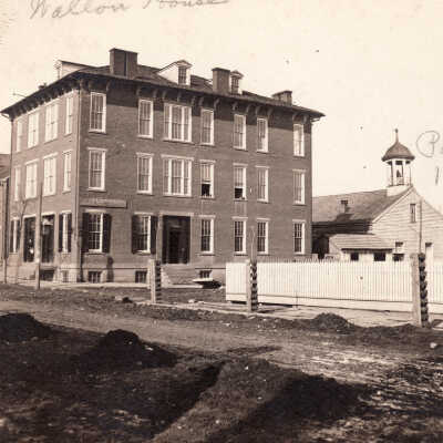 Walton Hotel and Presbyterian Church's first building in Waynesburg