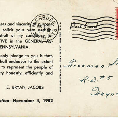 Earl Bryan Jacobs [1908-1997], Political ad: Origformat: Print-Photographic
