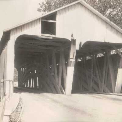 Frank Jones Album (Selected Photos) - Double-lane covered bridge over Ten Mile Creek, located near the intersection of High and Greene Streets in Waynesburg