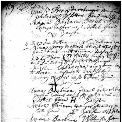 Church record - Baptism - Maria Magdalena Liebengut (1726) - page 119 - TIFF