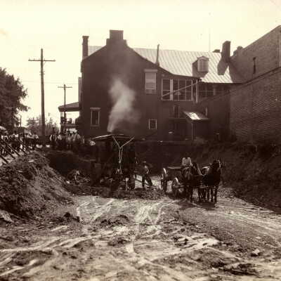 Citizens National Bank Construction Album (Selected Photo 02) - Steam shovel at excavation for location of Citizens National Bank