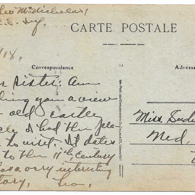 Leo McNicholas (France), to Sudie McNicholas (Ned, Pennsylvania), postcard, 1 December 1918