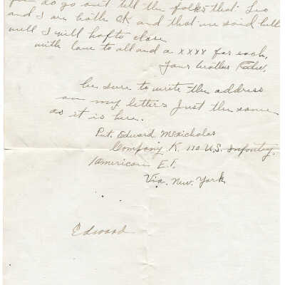 Edward McNicholas (France), to one of his sisters, letter, 26 May 1918