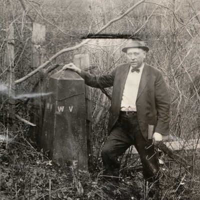 Frank Jones Album (Selected Photos) - Frank Blair Jones at the southwest marker along the Pennsylvania / West Virginia border