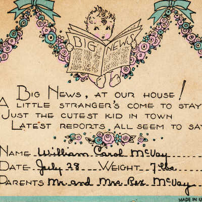 Birth announcement of William Carroll McVay