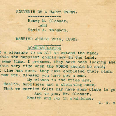 Closser Album 01, Photo 22 - Closser-Thompson Wedding Card