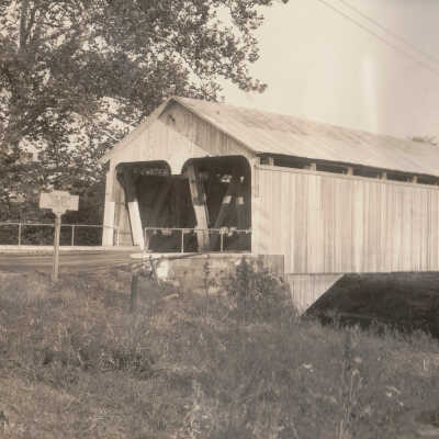 Frank Jones Album (Selected Photos) - Double-lane covered bridge over Ten Mile Creek, near the intersection of High and Greene Streets in Waynesburg