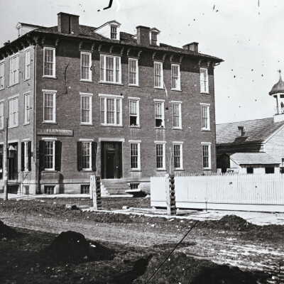 Walton Hotel and Presbyterian Church on the northwest corner of High and Morris Streets in Waynesburg