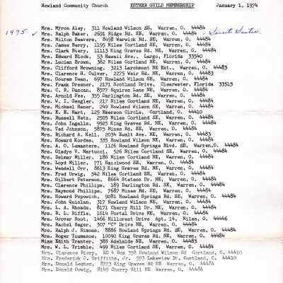 Howland Community Church Organizations 1974