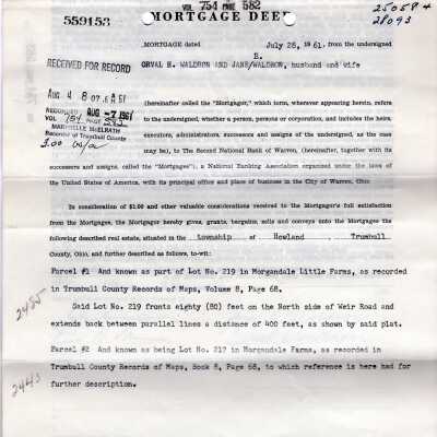 Waldron Mortgage Deed, 1961