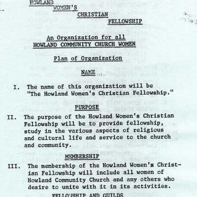 Howland Community Church Organizations 1958