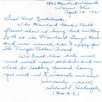 Howland Garden Club Letter 1961