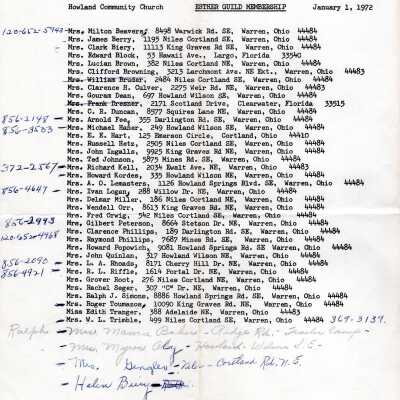 Howland Community Church Organizations 1972