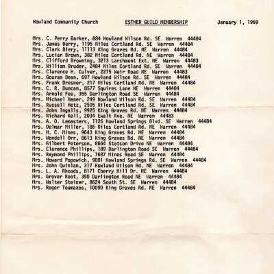 Howland Community Church Organizations 1969