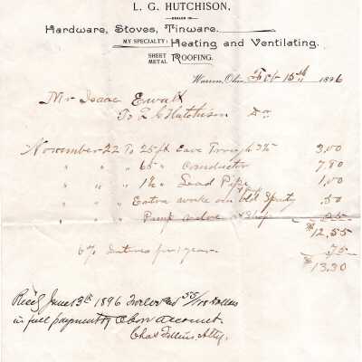 Receipt to Isaac Ewalt from L.G. Hutchison