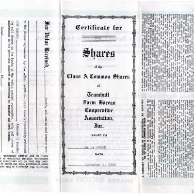 Certificate Shares for Trumbull Farm Bureau Cooperative Association