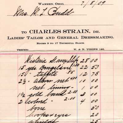 Purchase receipt to Mrs. M L Budd from Dressmaker