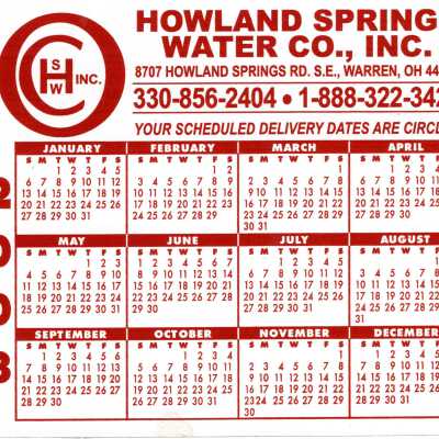Advertising magnet for Howland Springs Water Co., Inc.