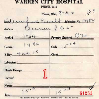 Warren City Hospital receipt