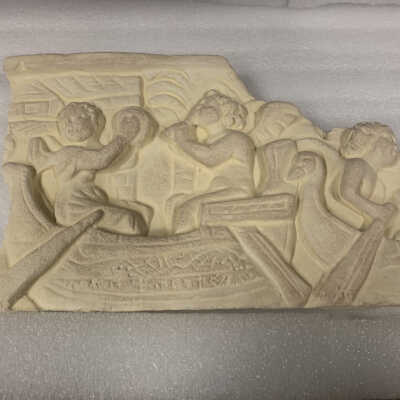 Fragment of Sarcophagus Relief with Three Putti in Two Boats