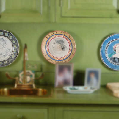 Title Unknown - Three Hand-painted Portrait Pottery Plates