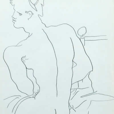 Seated Male Nude Figure with Hat by Jean Cocteau