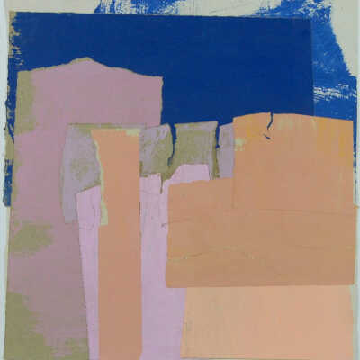 Untitled (blue, pink, and peach collage)