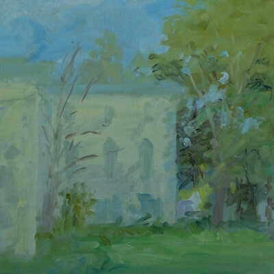 Untitled (Yellow Building with Green Trees)